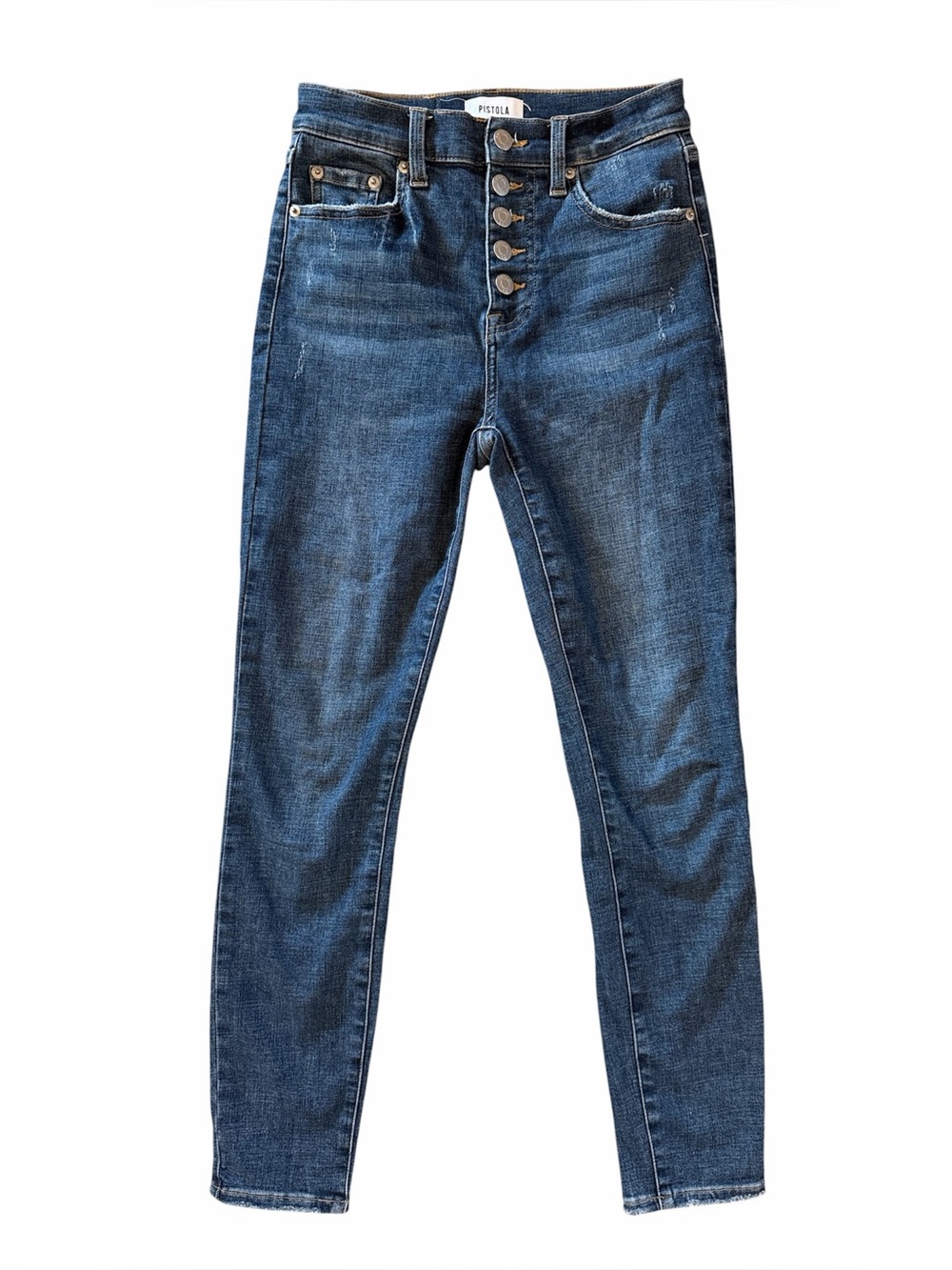 pistola High-Rise Exposed Button-Fly Skinny Jeans - Medium Blue